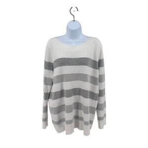 Market & Spruce Knit Gray/White Sweater XXL WMNS Stripes Loose Long Sleeve Soft